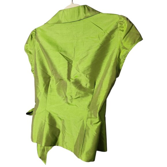 Sunny Leigh Womens 100% Silk Green Y2K Cyber Metallic Party Date Wrap Top Size 4 - Picture 4 of 8